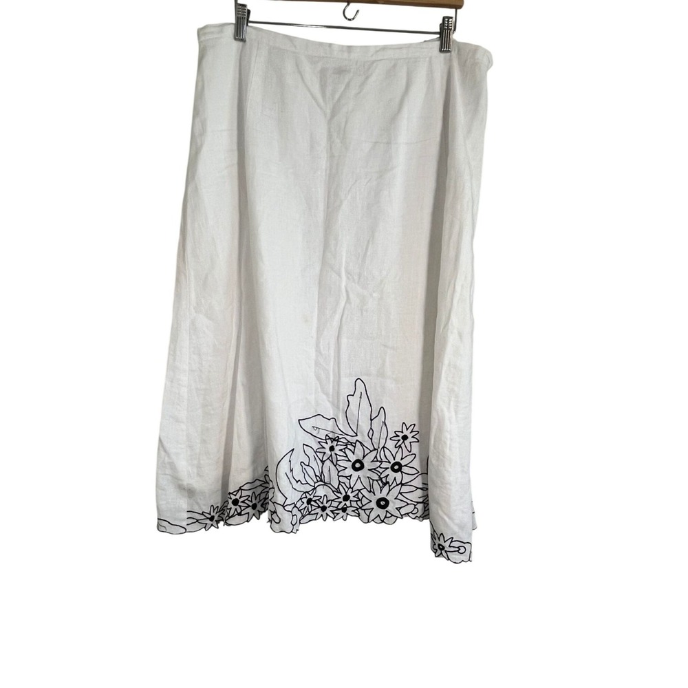 Retro Linen Floral Maxi Skirt White 18 Embroidered Neutral Resort Preppy Classic
